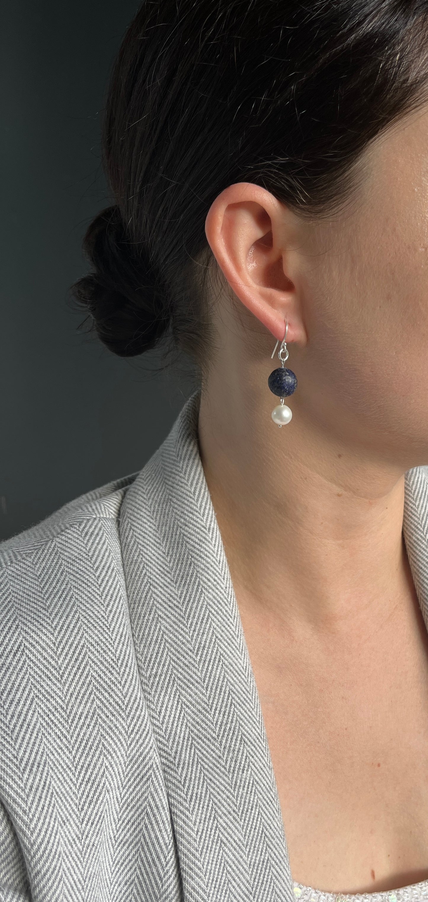 Lapislazuli und Süßwasserperlen Ohrringe, 925 Silber Orhaken