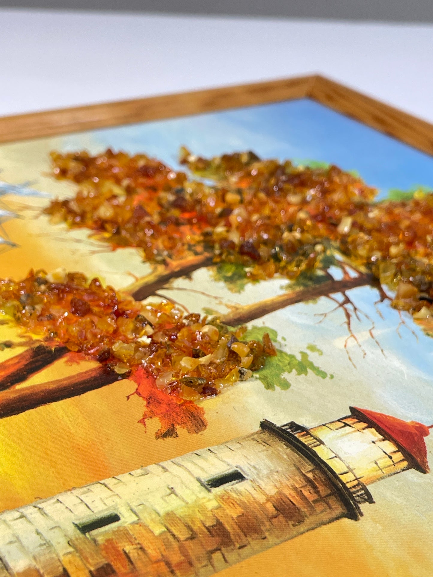 B-Ware | Bernsteinbild | Maritimes Wandbild mit Leuchtturm, Meer & Schiff