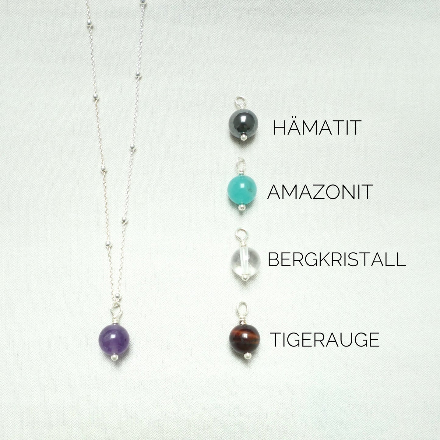 925 Silber Halskette mit Wechselanhänger | Naturstein Minimalistisch | Personalisierbar