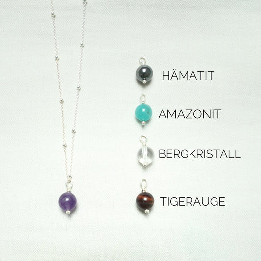 925 Silber Halskette mit Wechselanhänger | Naturstein Minimalistisch | Personalisierbar