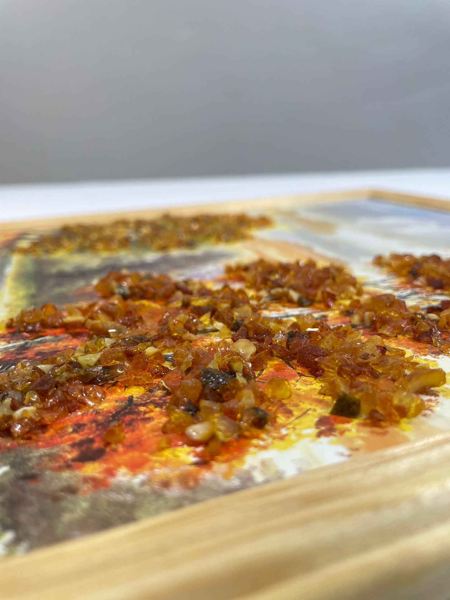 B-Ware |Flusslandschaft mit Bäumen und Booten | Druckbild | Bernsteinverziert