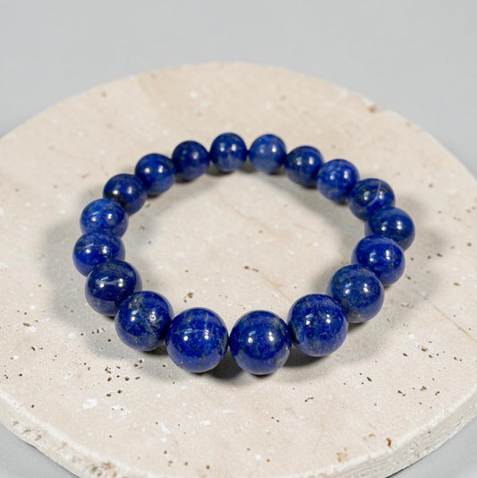 Lapislazuli Armband in königsblau aus runden 10 mm Perlen, Elastisches Lazurit Armband, Perlenarmband