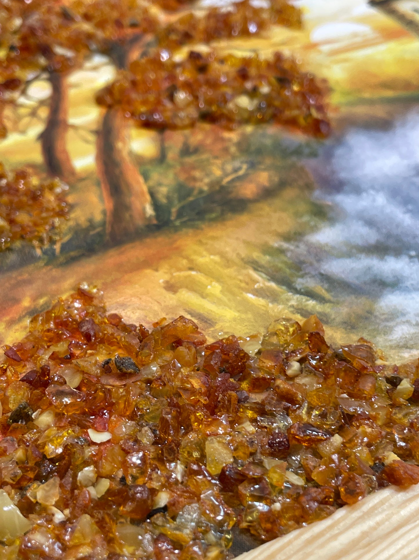 B-Ware | Bernsteinbild Druckbild | Maritimes Bild mit Leuchtturm, Schiffen, Boot & Bäumen