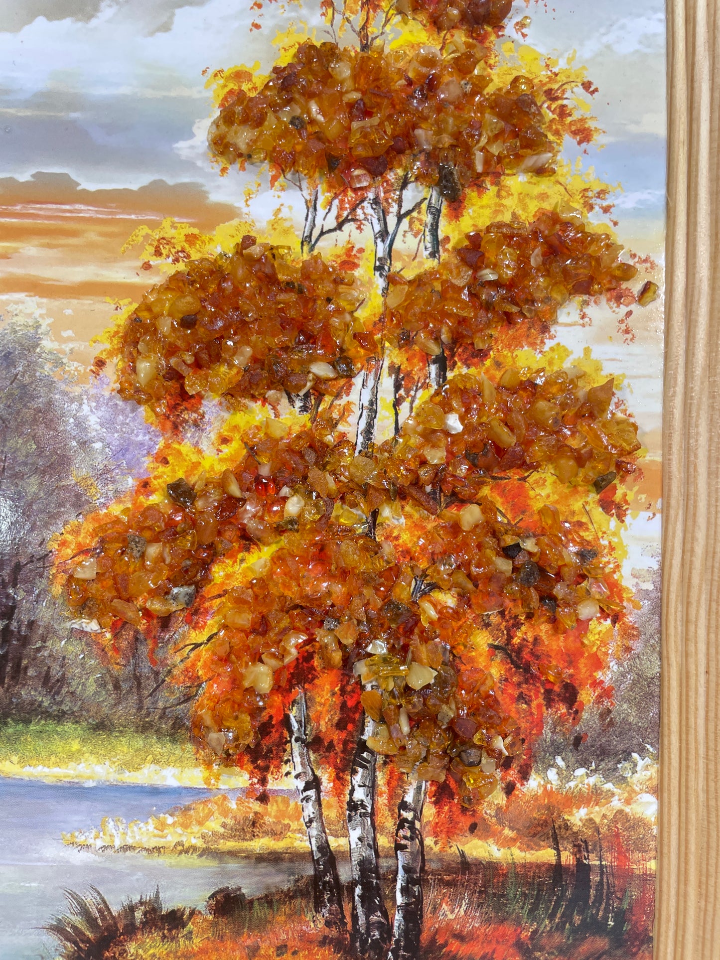 B-Ware |Flusslandschaft mit Bäumen und Booten | Druckbild | Bernsteinverziert