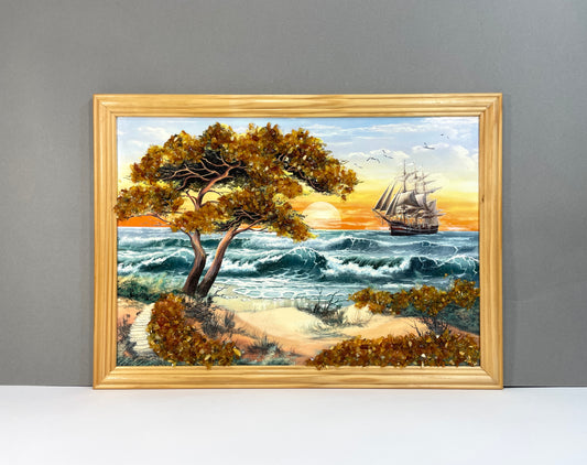 Bernsteinbild | Gemälde | Wandbild Mosaik | Maritimes Landschaftsbild