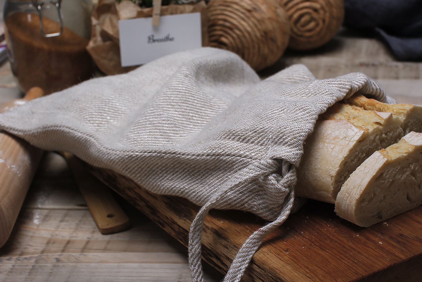 Brotbeutel aus Leinen natur